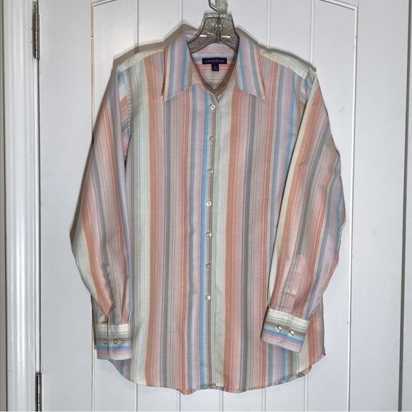 Land's End Striped Button Up Shirt SMALL Size 6-8 - Picture 2 of 9